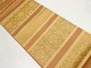 箔屋清兵衛謹製　草木染横段に華紋・葡萄唐草模様織出し袋帯